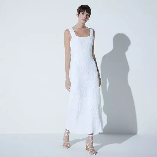 Vestido Longo Em Tricô- Off White