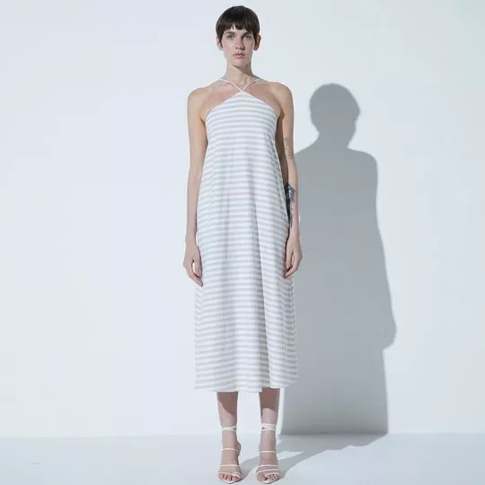 Vestido Longo Listrado- Off White & Bege Claro