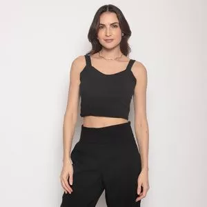 Cropped Com Recortes<BR>- Preto