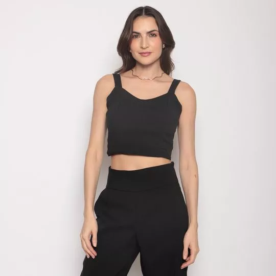 Cropped Com Recortes- Preto