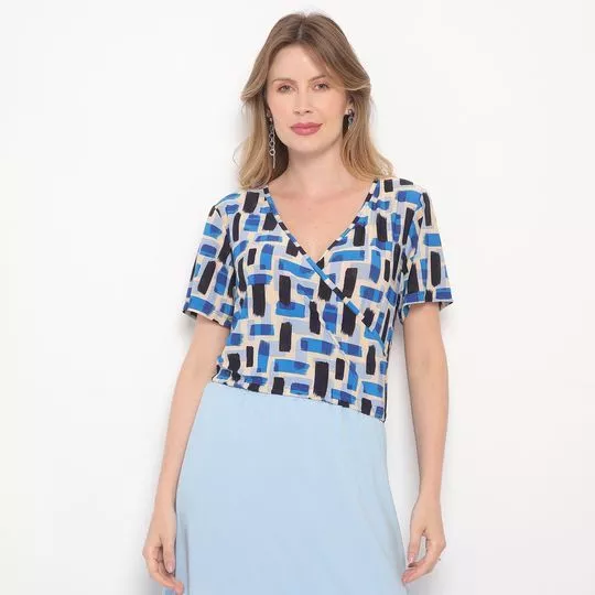 Blusa Abstrata- Azul & Bege Claro