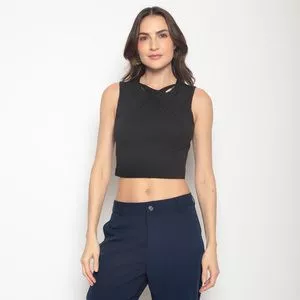 Cropped Com Transpasse<BR>- Preto