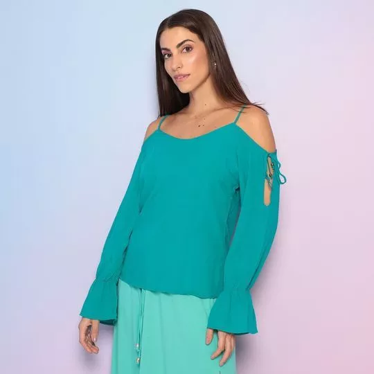 Blusa Com Recortes- Verde Água- TVZ