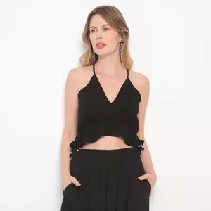 Cropped Com Babados<BR>- Preto