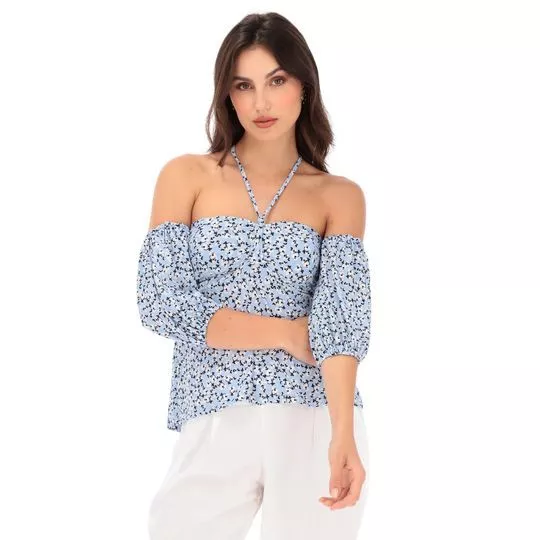 Blusa Floral- Azul Claro & Off White