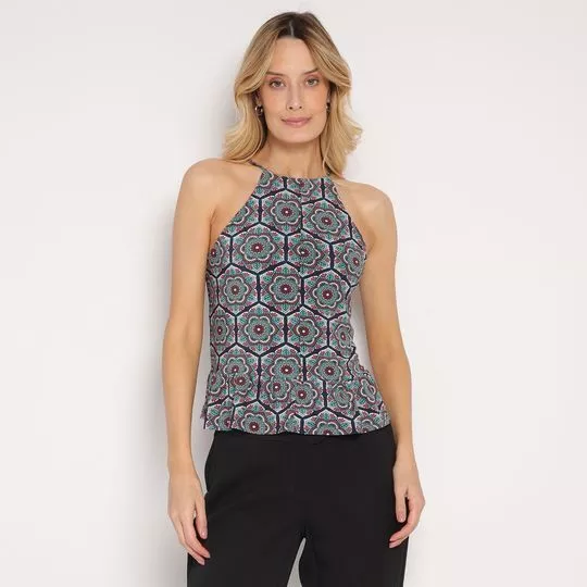 Blusa Abstrata- Azul Marinho & Verde Água