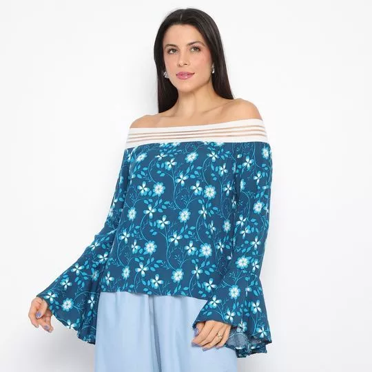 Blusa Ombro A Ombro- Azul Escuro & Azul