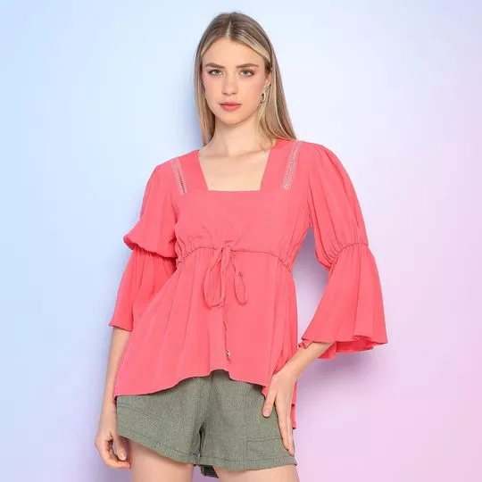 Blusa Com Amarração- Rosa