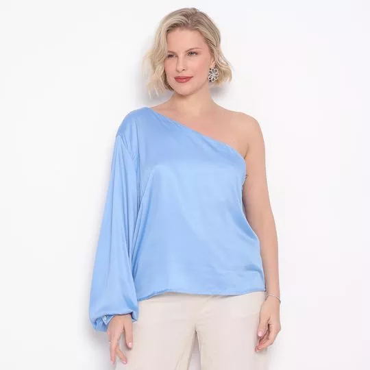 Blusa Ombro Único Acetinada- Azul