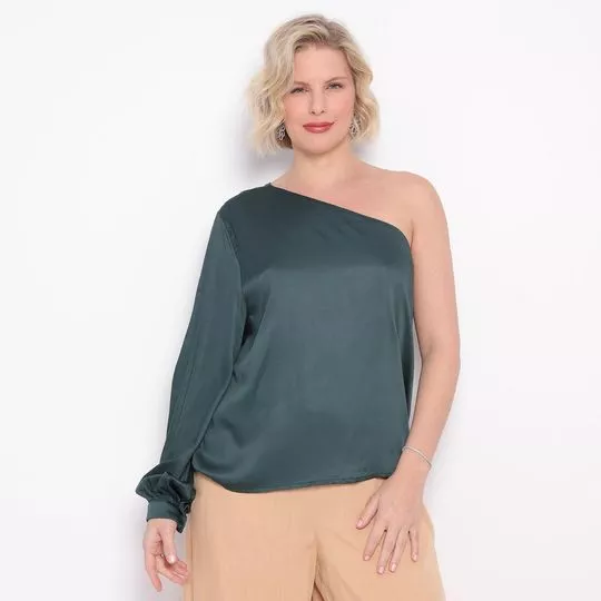 Blusa Ombro Único Acetinada- Verde Escuro