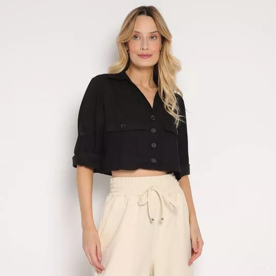 Camisa Cropped- Preta