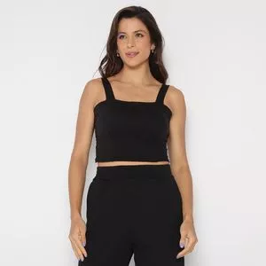 Cropped Com Recortes<BR>- Preto