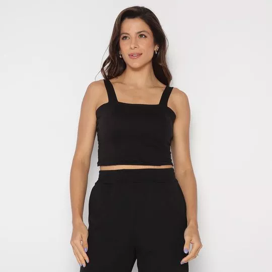 Cropped Com Recortes- Preto