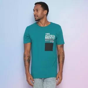 Camiseta Com Inscrições<BR>- Verde Água & Branca<BR>- Acostamento