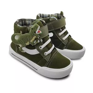 Tênis Com Recortes<BR>- Verde Militar & Branco