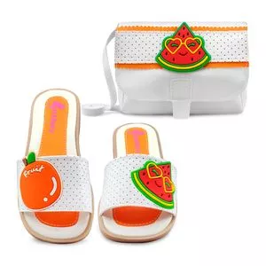 Sandália Rasteira Frutas<BR>- Branco & Laranja