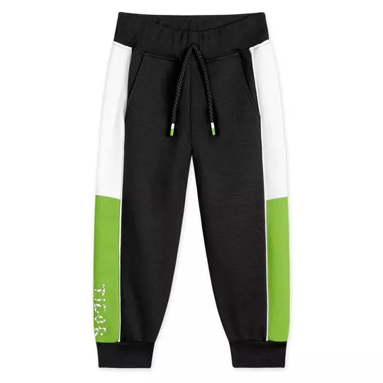 Calça Jogger Com Recortes- Preta & Verde