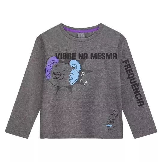 Camiseta Vibre Na Mesma Frequência- Cinza Escuro & Azul