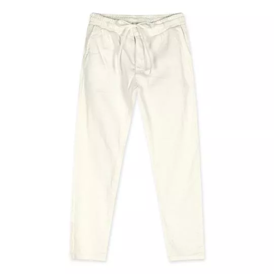 Calça Reta Em Sarja- Off White