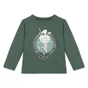 Camiseta Com Inscrições<BR>- Verde Militar & Branca