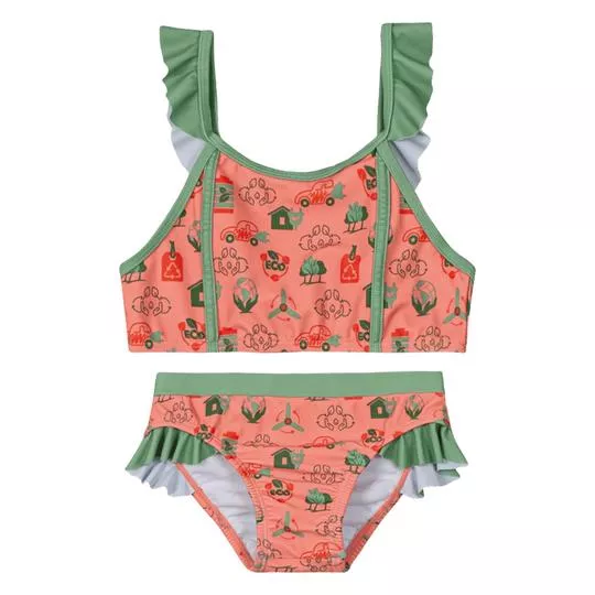 Biquíni Cropped Com Babados- Laranja & Verde