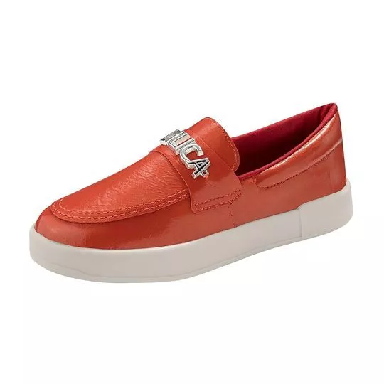 Loafer Em Couro Com Aviamento- Vermelho