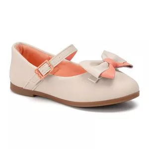 Sapato Boneca Com Laço<BR>- Off White & Laranja Claro