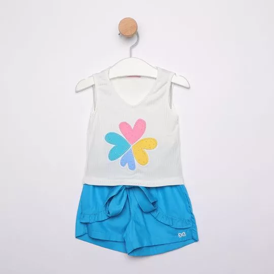 Conjunto De Regata Canelada & Short- Off White & Azul- Luluzinha