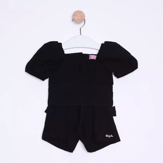 Conjunto De Cropped & Short Com Tag- Preto- Luluzinha