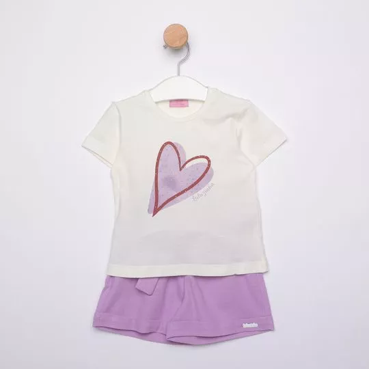 Conjunto De Blusa & Short Com Amarração- Branco & Lilás- Luluzinha