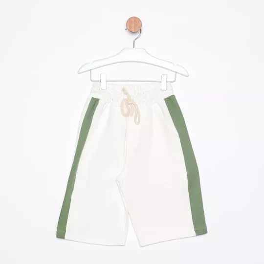 Bermuda Com Listra- Off White & Verde Oliva- Oliver