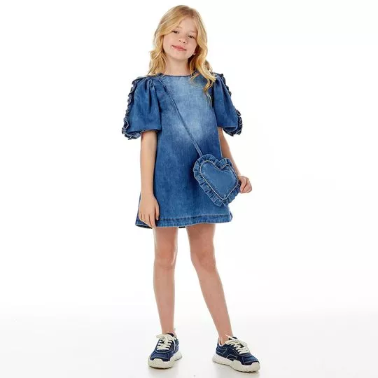 Vestido Jeans Com Babados- Azul- Luluzinha