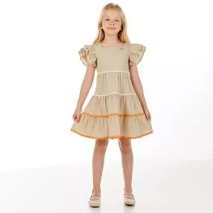 Vestido Com Franzido<BR>- Bege<BR>- Luluzinha