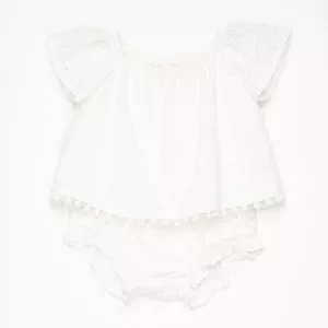 Conjunto De Blusa & Short Em Laise<BR>- Off White<BR>- Que Te Encante