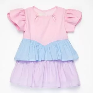 Vestido Listrado Com Franzidos<BR>- Rosa Claro & Lilás<BR>- Que Te Encante