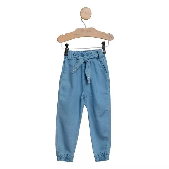 Calça Jeans Jogger Com Amarração- Azul Claro- Gabriela Aquarela