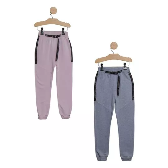 Kit De Calças Jogger Com Recortes- Rosa Claro & Cinza Claro- 2Pçs- Gabriela Aquarela