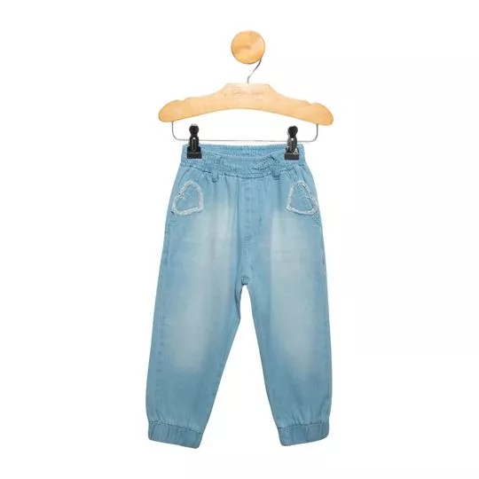 Calça Jeans Jogger Corações- Azul Claro- Gabriela Aquarela