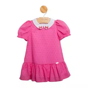 Vestido Texturizado Com Babados<BR>- Rosa<BR>- Gabriela Aquarela