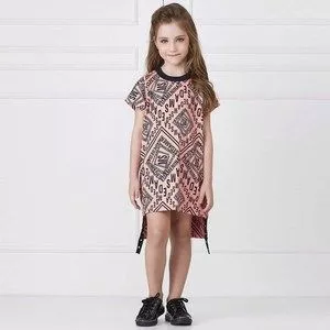 Vestido Assimétrico Com Inscrições<BR>- Coral & Preto