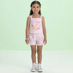 Conjunto De Blusa & Short Floral<BR>- Rosa Claro & Lilás<BR>- Málagah