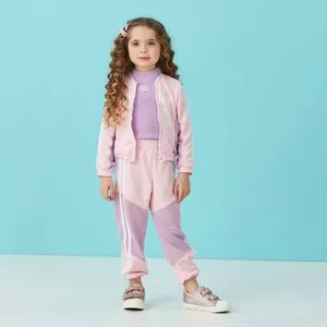 Conjunto De Jaqueta & Calça Jogger Com Recortes<BR>- Rosa Claro & Lilás<BR>- Málagah