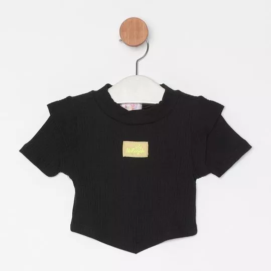 Blusa Canelada Com Recortes- Preta & Amarelo Claro- Málagah