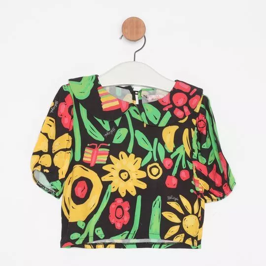 Blusa Floral- Preta & Amarela- Málagah