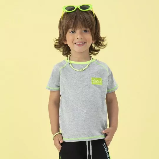 Camiseta Em Moletinho- Cinza & Verde- Boy Joy