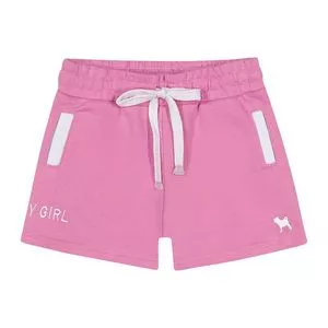 Short Em Moletom<BR>- Rosa & Branco