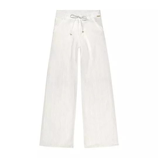 Calça Wide Leg Com Amarração- Off White