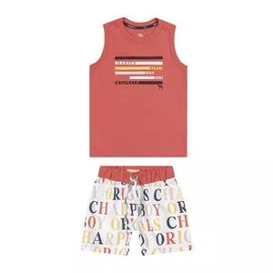 Conjunto De Regata & Bermuda Charpey Boy®<BR>- Coral & Branco