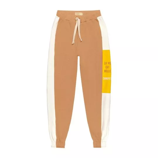 Calça Jogger Em Moletom- Marrom Claro & Off White