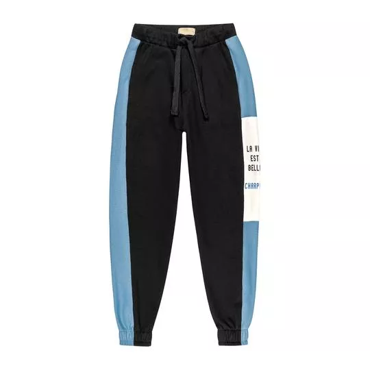 Calça Jogger Em Moletom- Preta & Azul